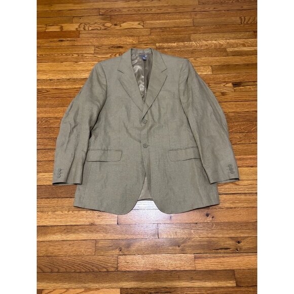 H&M 100% Linen Sport Coat Blazer Mens 42R Beige Tan Suit Jacket Two Button - Picture 1 of 7